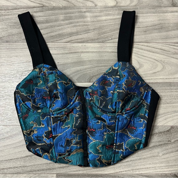 Zara Tops - Zara Blue Embroidered Bustier Cropped Corset Top Women’s Size Small